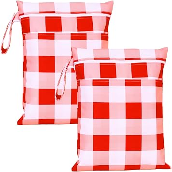 SquarePie 2 Pack Waterproof Wet Dry Bags for Swimsuit, Red Checkered