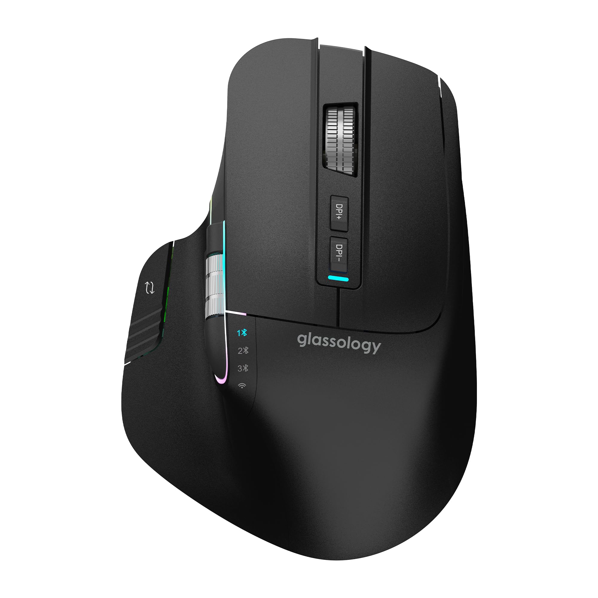 Glassology Ergonomic Wireless Mouse: Bluetooth 5.2/2.4GHz, 700mAh Rechargeable, 4800 DPI, 8 Buttons, Side Scroll, 4-Device Pair, Type-C, RGB Lights, PTFE Feet, Silent Clicks for PC Laptop Gaming-image-31