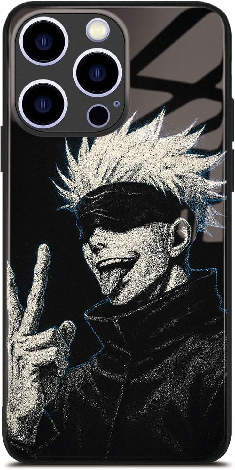 Six Eyes Anime Glass Phone Case for iPhone 15 Plus, Aesthetic Protection