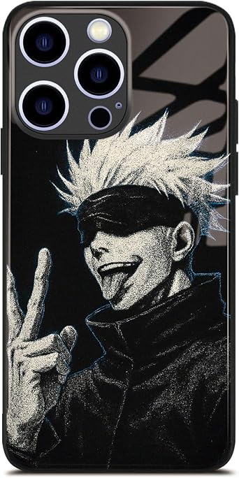 Six Eyes Anime Glass Phone Case for iPhone 16, Aesthetic Daily Armor | Mystic sorcerer gaze, vivid 9H tempered back, soft TPU silicone bumper, shockproof grip