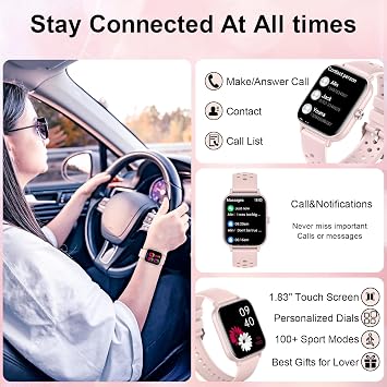 Smart Watches for Women,1.43 & 1.83 HD Watch with Calls and Messages/Heart Rate/Sleep/Female Cycle,Fitness Tracker Smartwatch for Android/iOS Compatible,Pink & Pink/3 Watch Straps