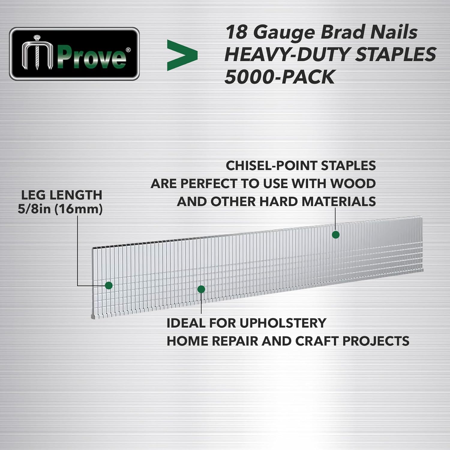 MProve 18 Gauge Galvanized Brad Nails, 3/4-Inch Leg Length Finish Nails, Heavy Duty Straight Nails for Molding,Cabinetry, 5000 counts