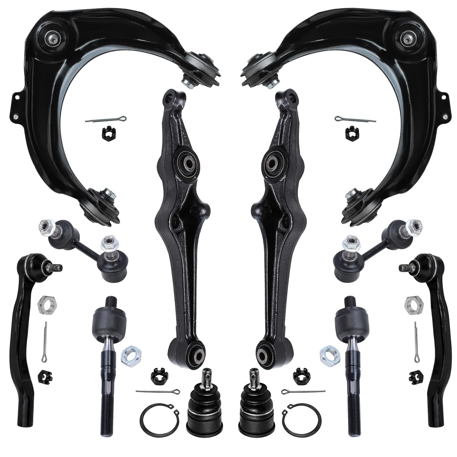 Detroit Axle - Front 12pc Control Arms Kit for 98-02 Honda Accord, 4 Control Arms 2 Lower Ball Joints 4 Inner Outer Tie Rods 2 Sway Bars 1998 1999 2000 2001 2002 Replacement