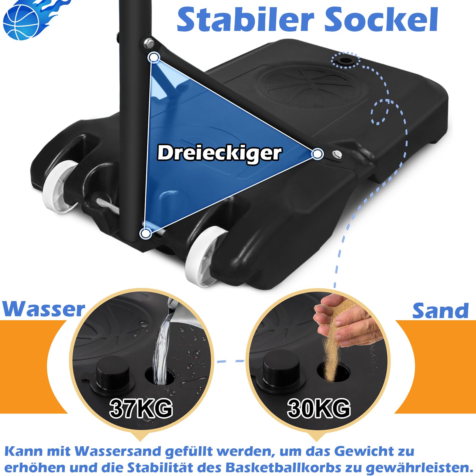 LZQ Basketballkorb Outdoor Kinder mit Rollen und Basketball, Basketballkorb Indoor Höhenverstellbar 156-208cm, Basketball Korb Standfuß mit Wasser oder Sand, Basketballständer Basketballanlage