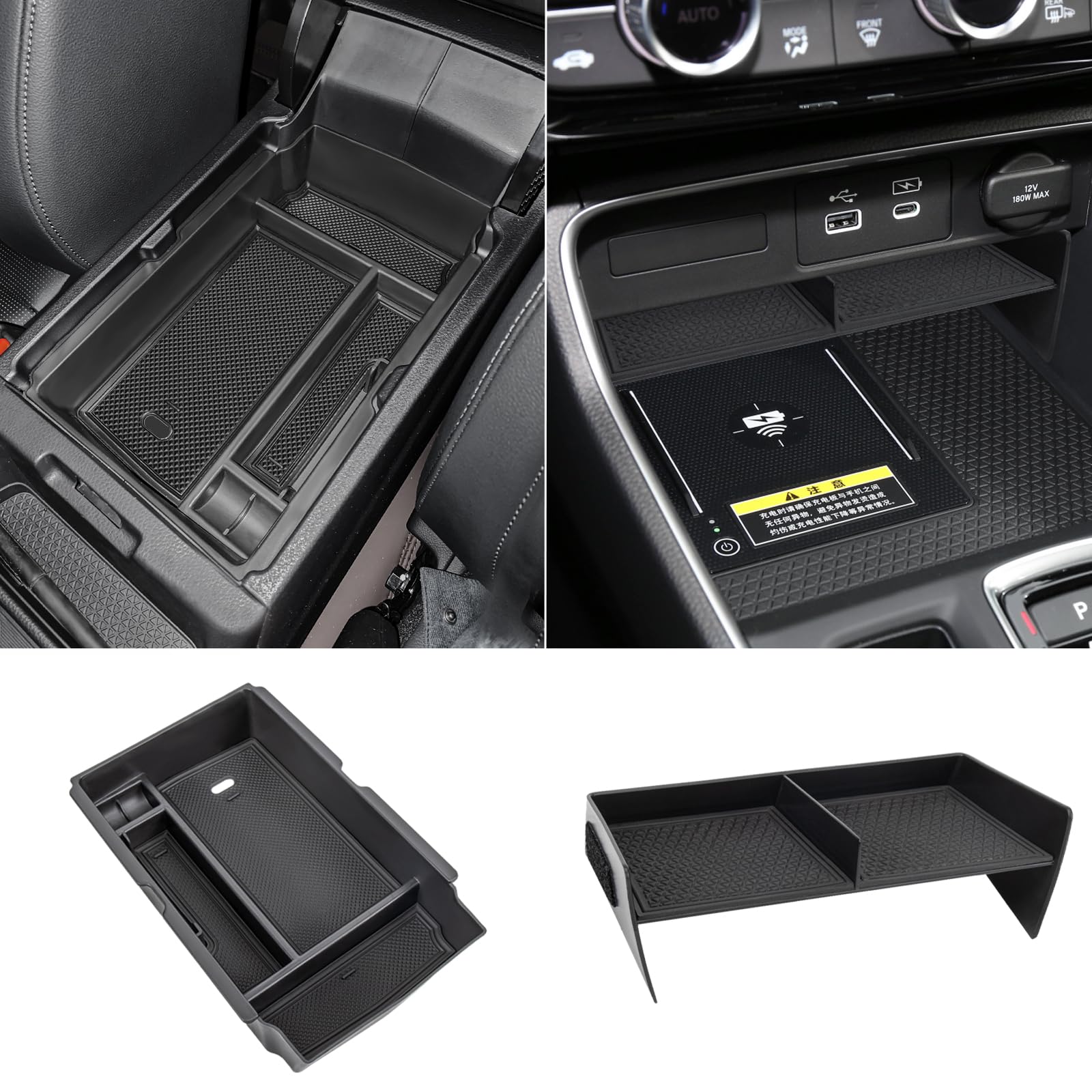 2PCS Center Console Organizer Tray and Armrest Storage Box Compatible with 2026 2025 2024 2023 Honda CRV Accessories Insert Secondary Storage Box with ABS Material
