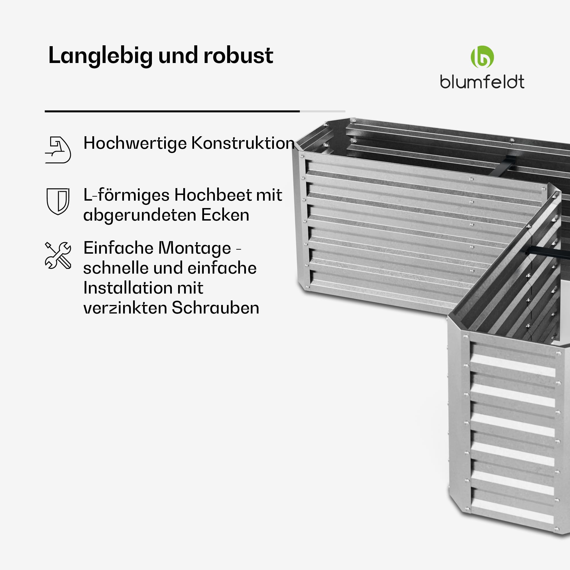 blumfeldt Hochbeet 160x160, L-förmiges Gartenhochbeet 742 L Aus Wetterfestem Galvanostahl, Ergonomisch & Rostbeständig Mit Offenem Boden Für Optimale Drainage & Einfache Montage