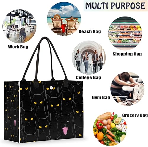 Miniatura 5 de Pardick Bolsa de viaje reutilizable para mujer, bolsa de comestibles para trabajo, compras, piscina, playa, A-Black Cat