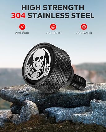 AMAZICHA Stainless Seat Bolt Fender Rear Seat Screw Skull Pattern Black 1/4-20 Thread Compatible with 1997-2026 Harley Davidson Touring XG XL Dyna Softail Sportster CVO Fatbob