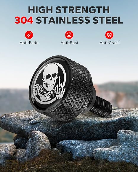 AMAZICHA Stainless Seat Bolt Fender Rear Seat Screw Skull Pattern Black 1/4-20 Thread Compatible with 1997-2026 Harley Davidson Touring XG XL Dyna Softail Sportster CVO Fatbob