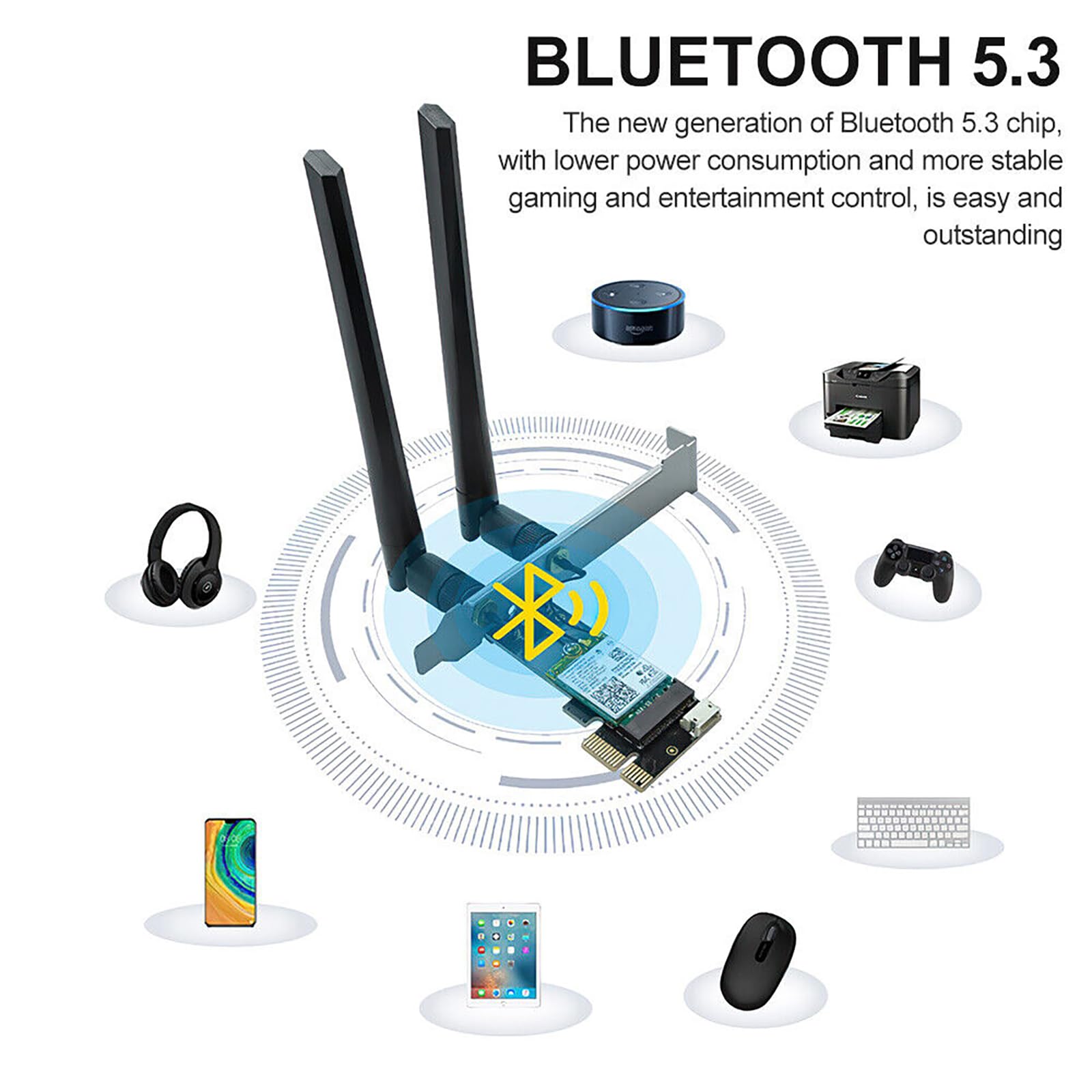 Carte sans fil (WiFi) PCIe WiFi 6E, Bluetooth 5.3, pour puce Intel AX210, Tri-bandes (6 GHz/5,8 GHz/2,4 GHz), pour Win 11/10 64 bits
