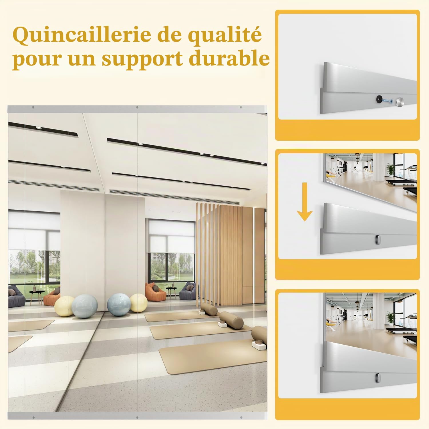 Miroir pour Salle de Sport à Domicile, 144,5 x 60 cm - 2 pièces Grand Miroir de Yoga, miroirs Pleine Longueur Le Fitness, Verre trempé,Montage Mural pour Studio de Danse, Garage