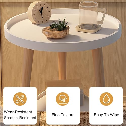 Miniatura 3 de Mesita de noche de madera moderna, mesita de noche pequeña de 2 niveles, mesa auxiliar de madera para sala de estar, mesa auxiliar de cama,