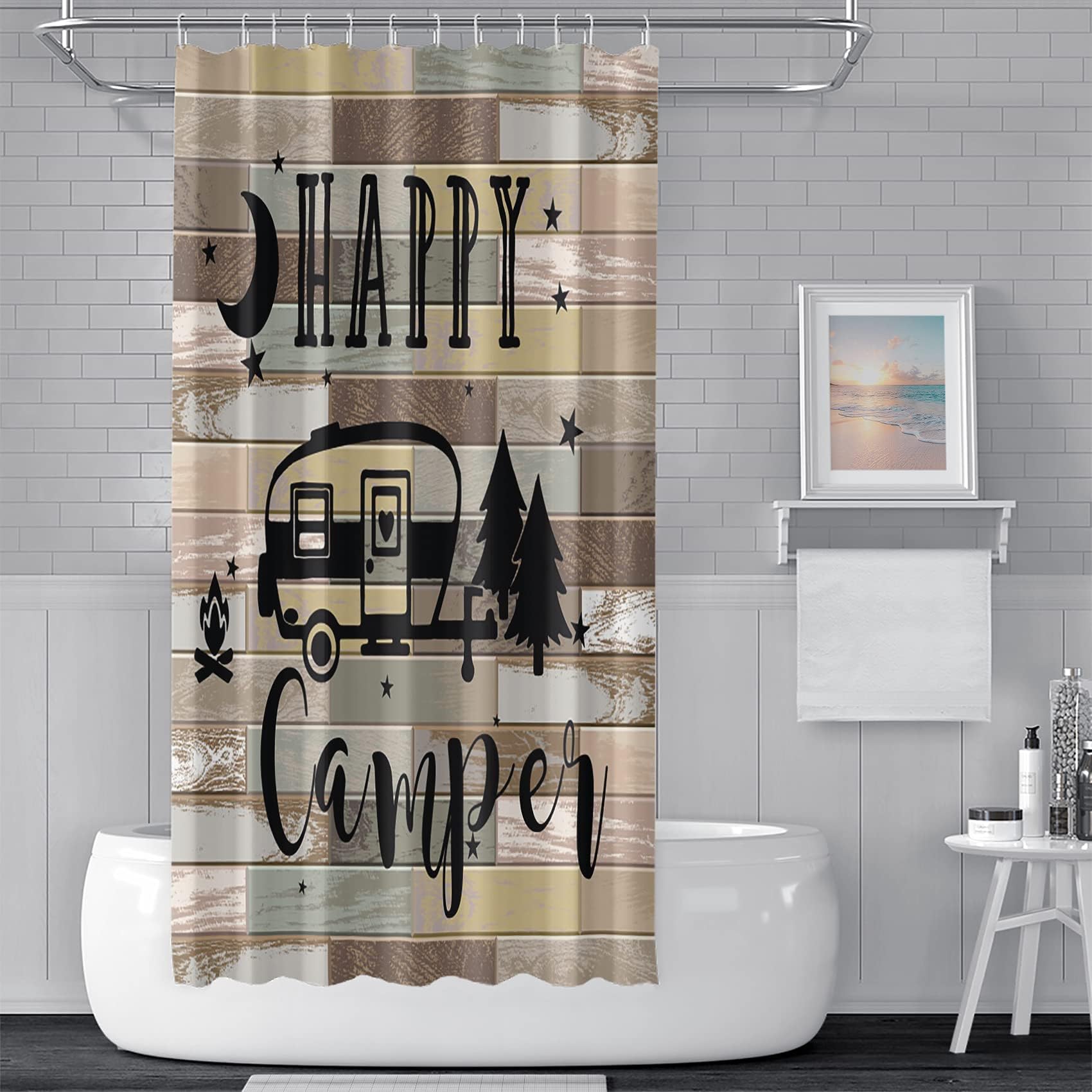 Camper RV Shower Curtain for Travel Trailer Bathroom