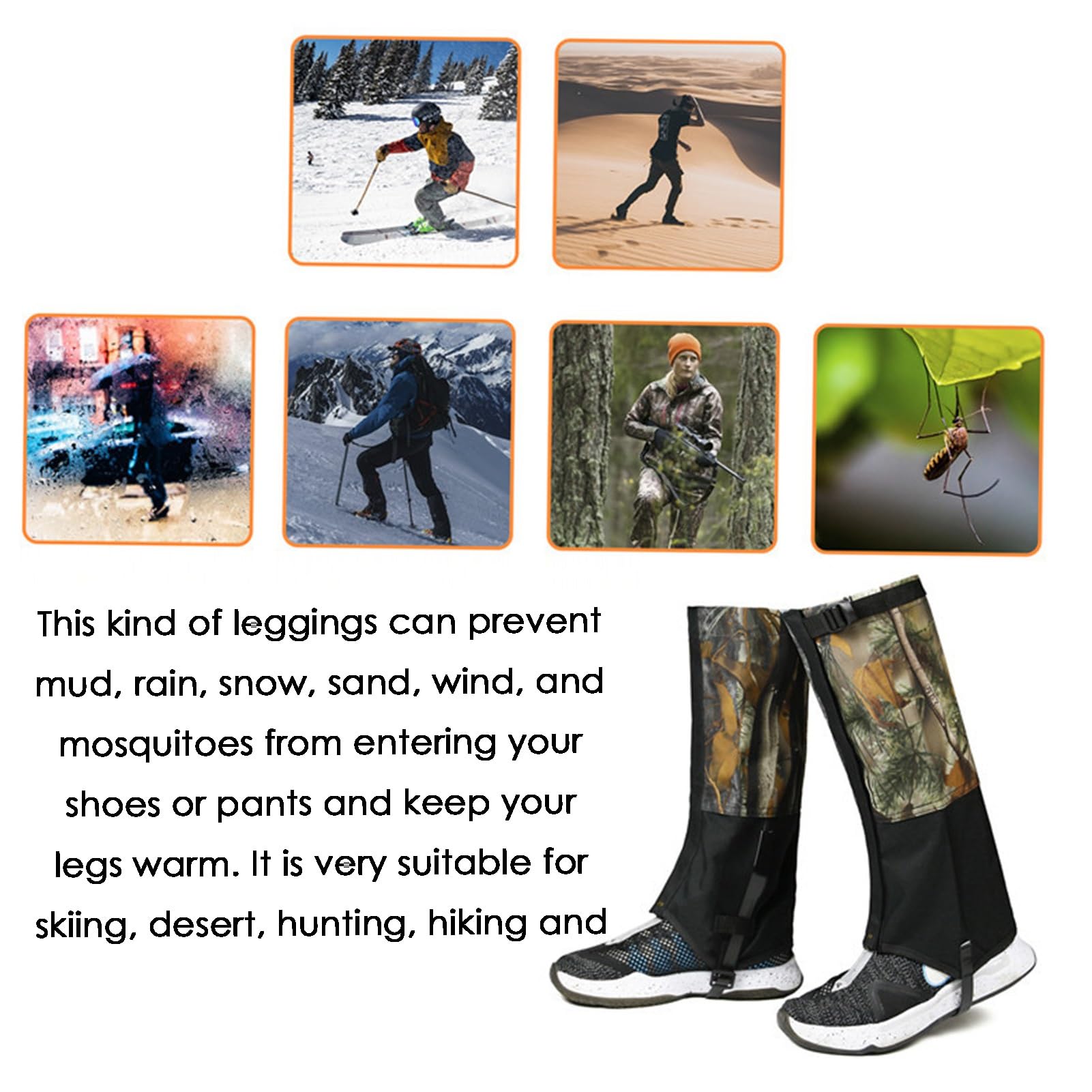 Polainas for piernas de Nieve, Polainas Ajustables for piernas, for Senderismo en Barro,y Nieve, Caza, Escalada de montaña o Raquetas de Nieve, Unisex