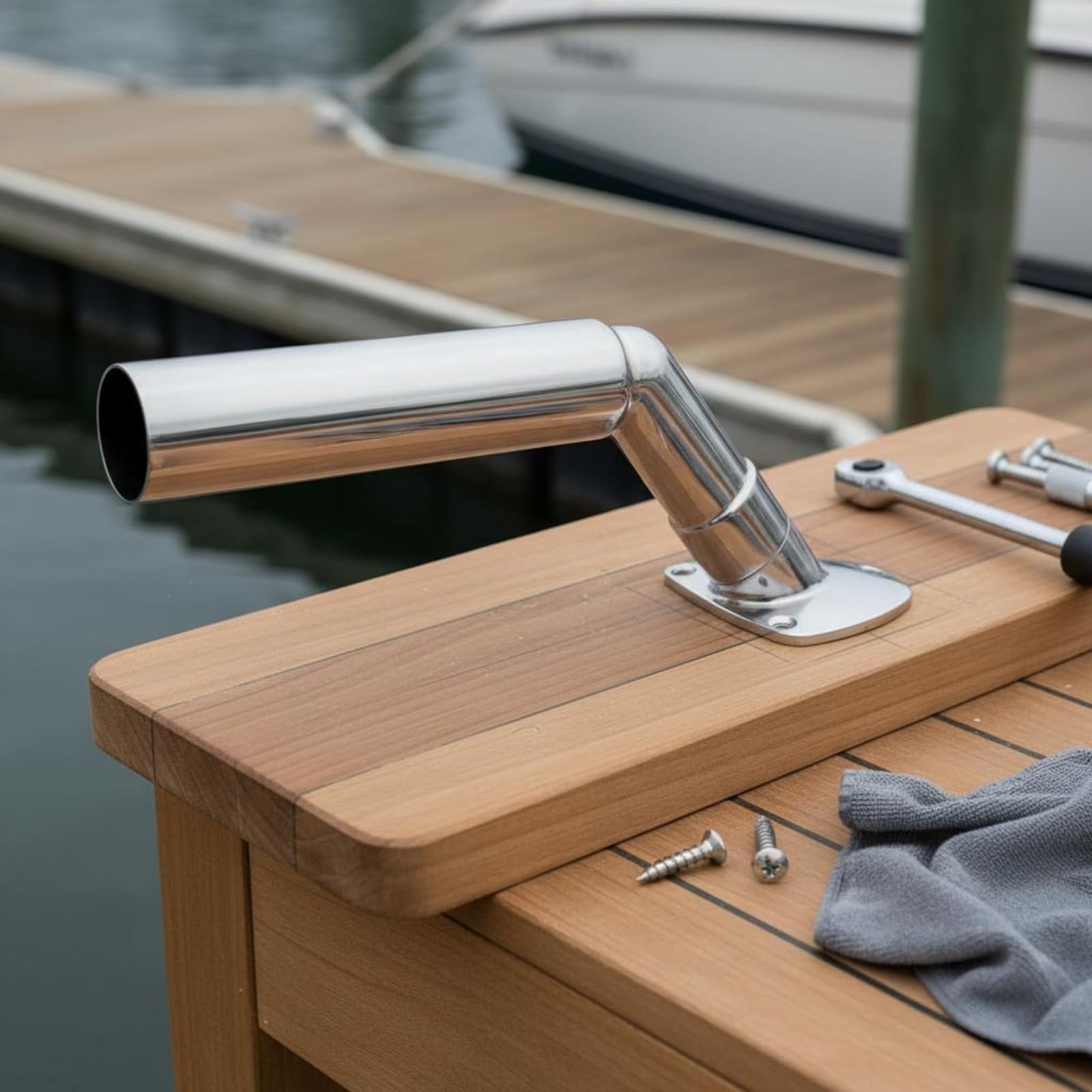 Einbau Rutenhalter Boot spiegelpoliert Edelstahl Angelrutenhalter hochglanzpoliert Bootszubehör für Yacht, Salzwasser
