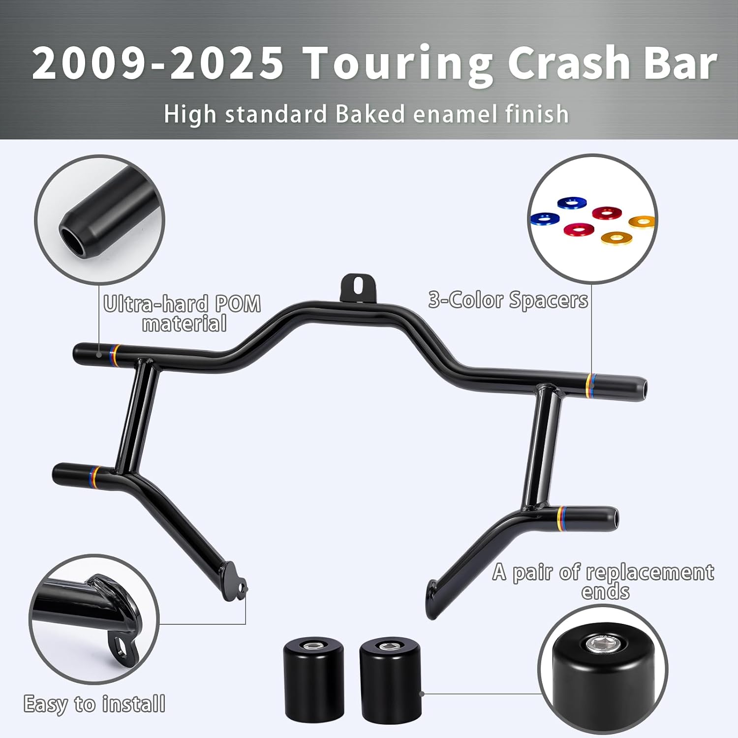 1.25" Front Engine Guard Crash Bar Flat Out Bar for Harley Touring 2009-2025 Street Glide Road King Electra Glide Ultra Limited Trike,Black【 Does not fit Road Glide Models】