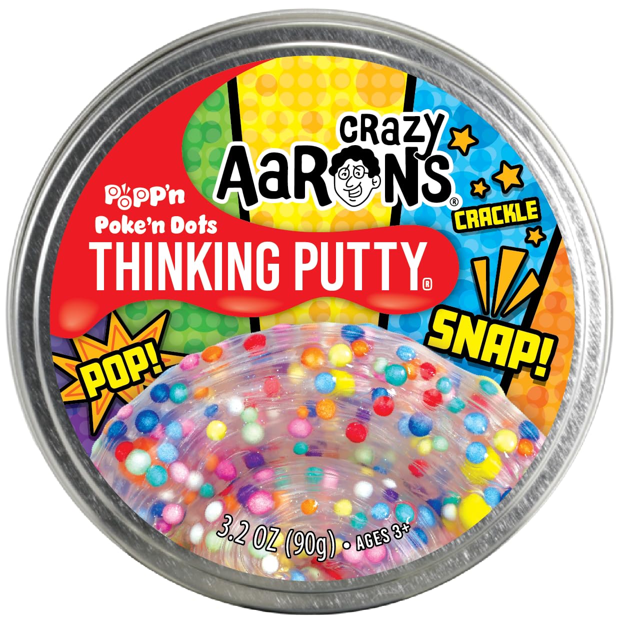 Crazy Aaron's Thinking Putty® - Poke'N Dots Popp’n - Multi-Color Sensory Putty for Kids and Grown ups in a 4" Tin - Creative and Endless Fun, Stress Relief Therapy Toys, Never Dries Out - Made in USA