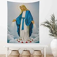 Vista 14 de HVEST Tapiz cristiano de la Virgen María y Jesucristo en el Paraíso para colgar en la pared, de Ángeles en el Cielo, para dormitorio, sala de estar