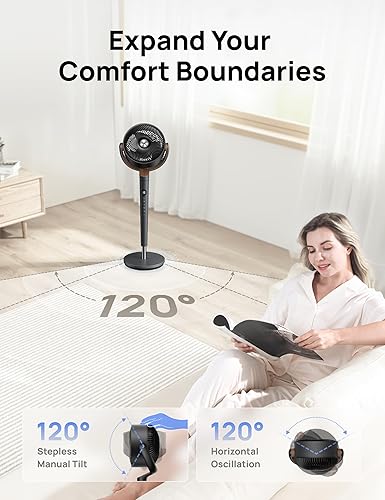 Miniatura 5 de Dreo - Ventilador de pie oscilante de 120, silencioso, de pedestal de 85 pies, 8 velocidades, 3 modos, 20 dB, vertical manual de 120, altura