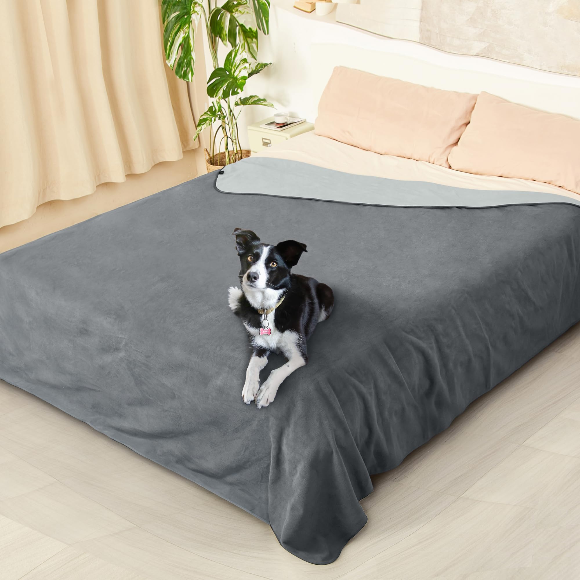 Kritter Planet Manta para perros, impermeable, acogedora, resistente a la orina, lavable, para sofá, cama, asiento de coche, muebles, manta XXL, 260 x 244 cm, gris claro/gris oscuro