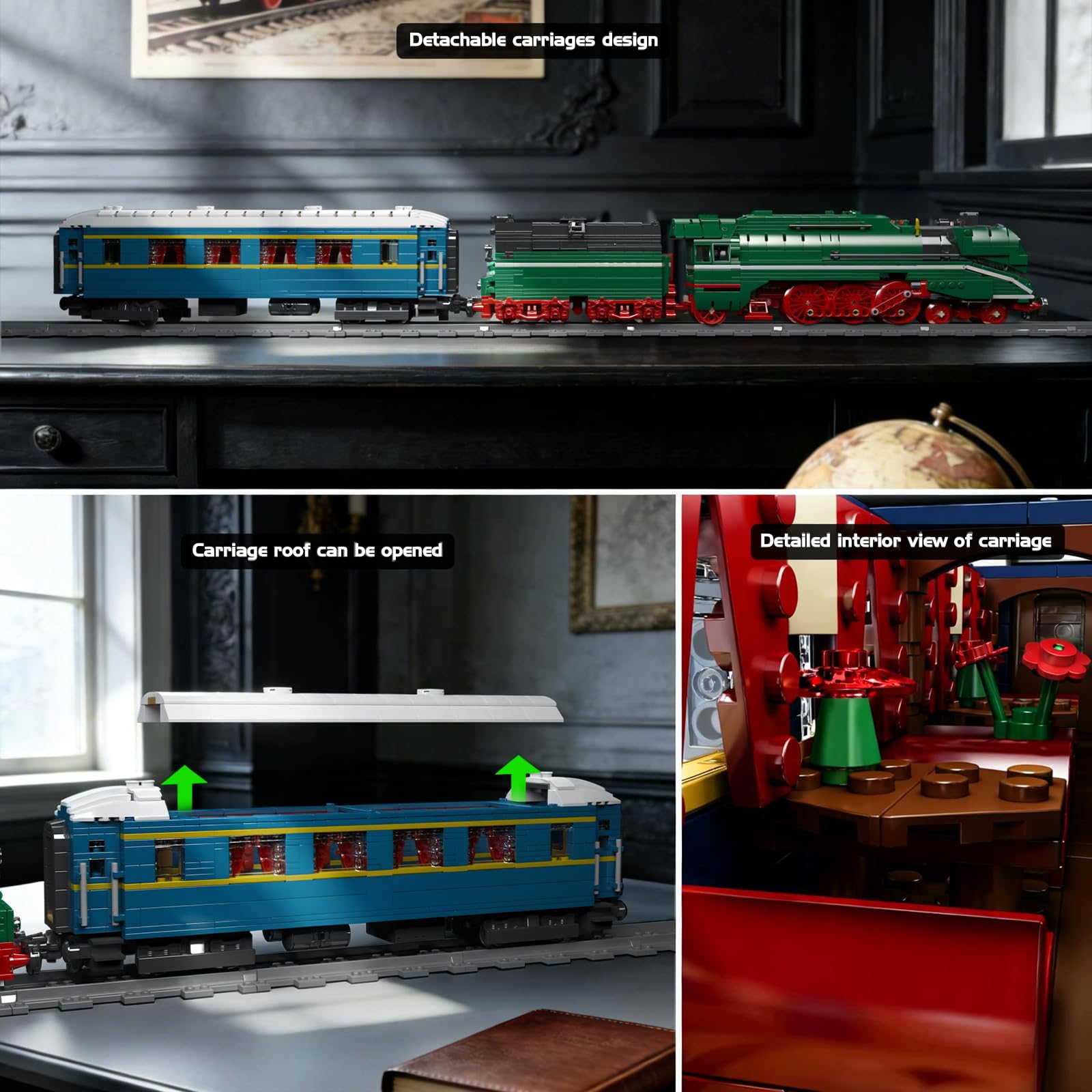 Mould King 12007 Technik Zug Bausteine Modell, 2412 Teile Ferngesteuertes Zug Blockmodell mit Fernbedienung und App Dual Control, Train Eisenbahn Kit als Spielzeug und Geschenk (14 Jahre und älter)