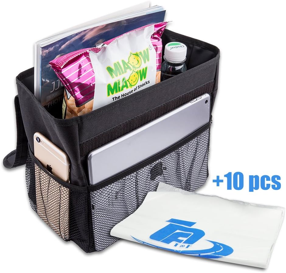 TPF Car Garbage Can Hanging Collapsible Car Seat Organizer Bag Leak Proof Auto Car Trash Bin Portable Recycling Litter Bag with Flip Open Lid Vehicle Trash Bag Black (Middle)