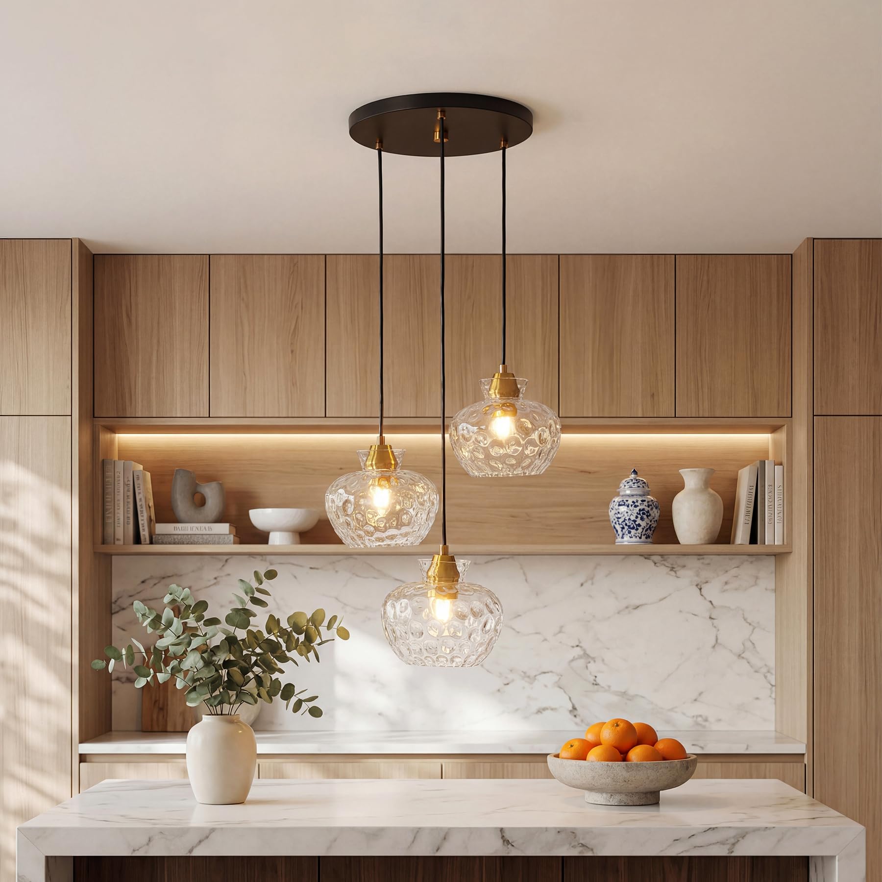 Tribesigns Pendelleuchte 3 Flammig, Vintage Hängelampe mit Wasserriffel Glas, Höhenverstellbare Hängeleuchte Esstisch, E27 Glas Pendelleuchte für Esszimmer, Küche, Wohnzimmer, Schwarz