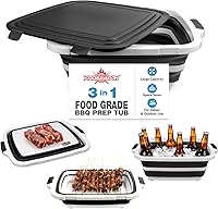 XUDAKAIXIN Collapsible BBQ Prep Tub with Cutting Board & Locking Lid - X-Large Black Grill Caddy for Meal Prep, Marinating & Camping