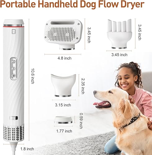 Miniatura 5 de Discala Secador de perros, kit de secado de pelo para perros con cepillo deslizante para mascotas, secador de pelo de alta velocidad para perros