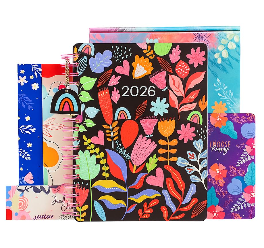 Happiness Planner 2026 – B5 Wiro Planner + 64-Page Pocket Book + 250+ Stickers | 268 Pages, 80 GSM | Premium Gift Box, Tear-Away Note & Quote Cards | Activity & To-Do Pages (Bright Garden)