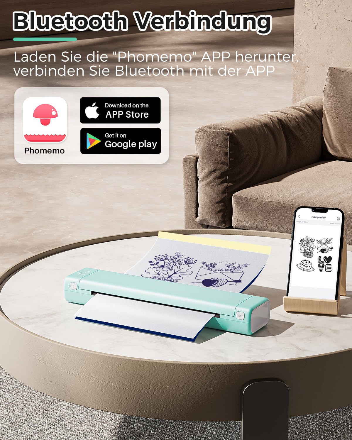 Phomemo M08F Tattoo Maschine Thermodrucker Tattoo Transfer Thermokopiermaschine Drucker Kopierer mit 10 Stück Tattoo Transfer Papier für Tattoo Künstler Kompatibel mit Smartphone & PC