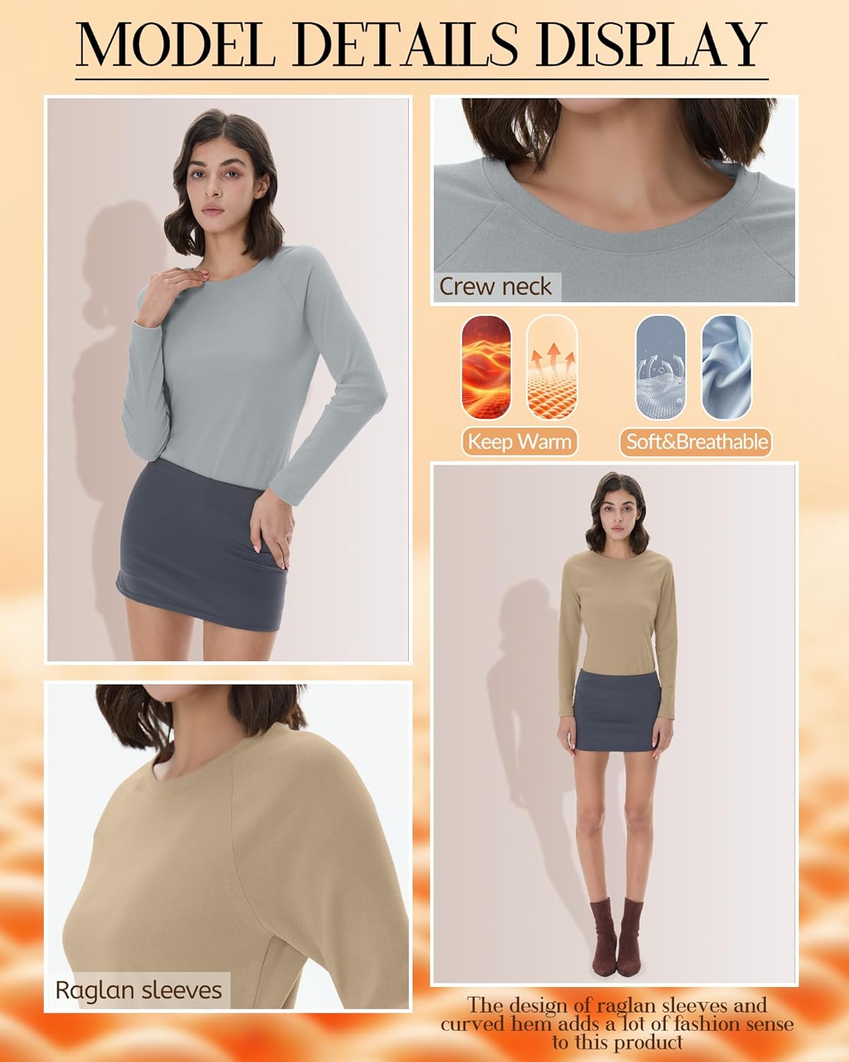 4 Pack Women's Thermal Shirts Long Sleeve Undershirt Tops Raglan Sleeve Fleece Warm Winter Base Layer - Image 4