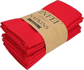 INFEI Servilletas de Tela de Cena de Lino de Color Liso Suave - Juego de 12 (40 x 40 cm) - para Eventos y Uso doméstico (Rojo)