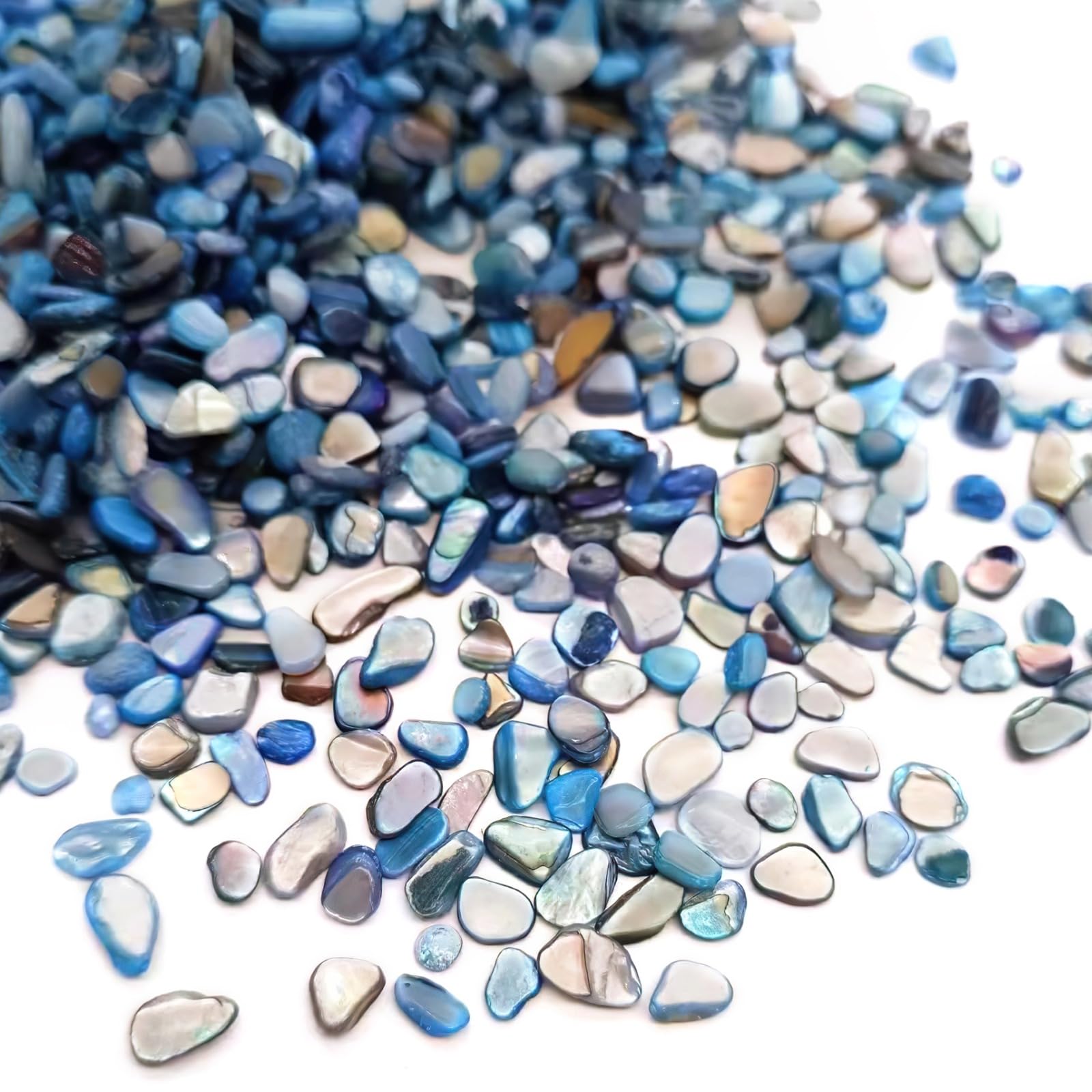 Kosveril 2 pezzi di gusci naturali schiacciati, 1 kg, ghiaia di conchiglia blu cobalto chiaro, 0,30-0,61 cm, frammenti irregolari in madreperla per mosaico per artigianato, fai da te, riempitivo per