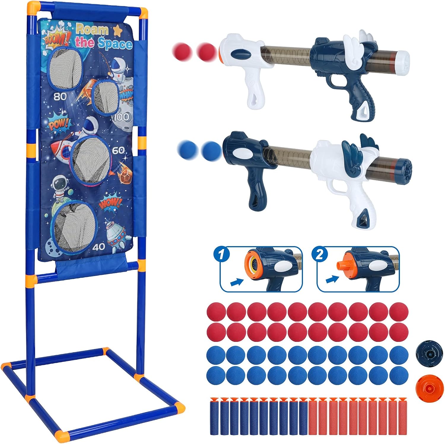 Shooting Games Toy for 5 6 7 8 9 10+ Years Old Boys and Girls, 2 Toy Foam Blasters & Guns with Shooting Target and Foam Balls, Indoor Outdoor Toy Games for Kids and Family Space Theme : Toys & Games