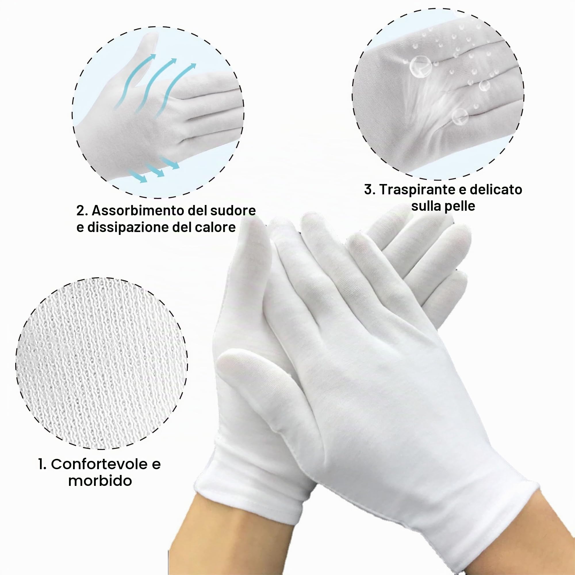 12 Paia Di Guanti In Cotone Bianco Per Donne Uomini Idratanti Durante La Notte Coricarsi Guariscono Eczema Lozione Dormire Mani Cure Termali Riparazione Ruvida Screpolata Secca Pelle