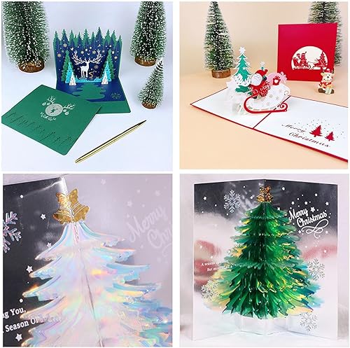 Miniatura 4 de Tarjeta desplegable 3D única de árbol de Navidad  Sobre creativo de Navidad con purpurina 2024, tarjeta tridimensional, tarjeta de felicitación de