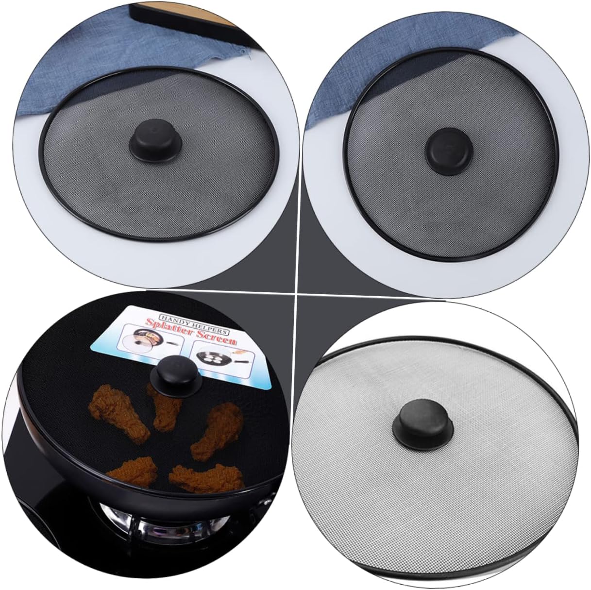 Cabilock 4pcs Stainless Steel Oil Splashing Cover Mesh Pot Lid for Cooking Grease Splatter Guard Kitchen Essential Prevents and Burns