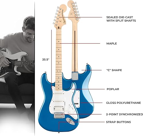 Miniatura 5 de Fender Squier Affinity Stratocaster HSS - Paquete Azul Lake Placid con Amplificador Frontman 15G, Cable de Instrumento, Funda, Correa, Púas y DVD