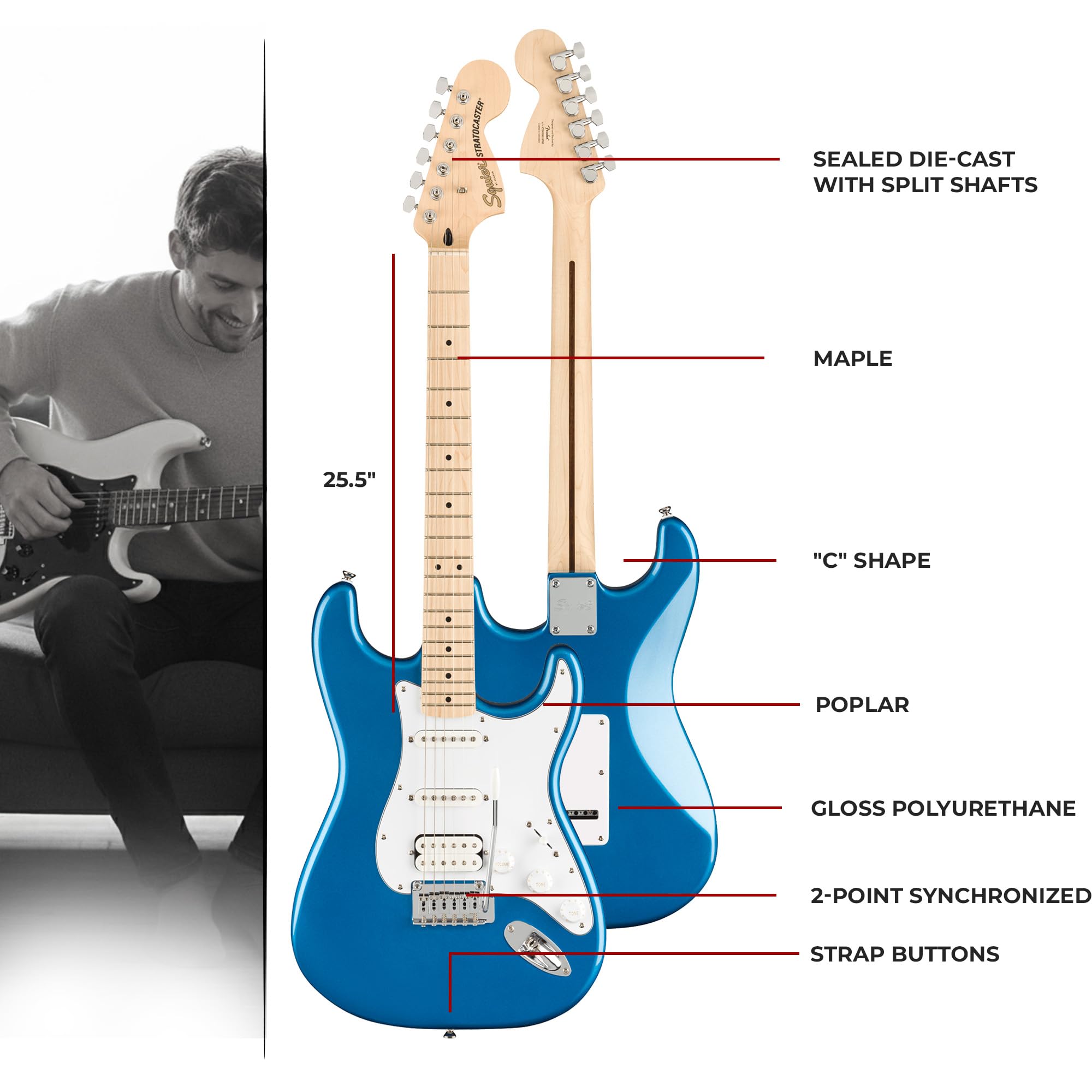 Amazon.com: Fender Squier Affinity Stratocaster HSS - Lake Placid