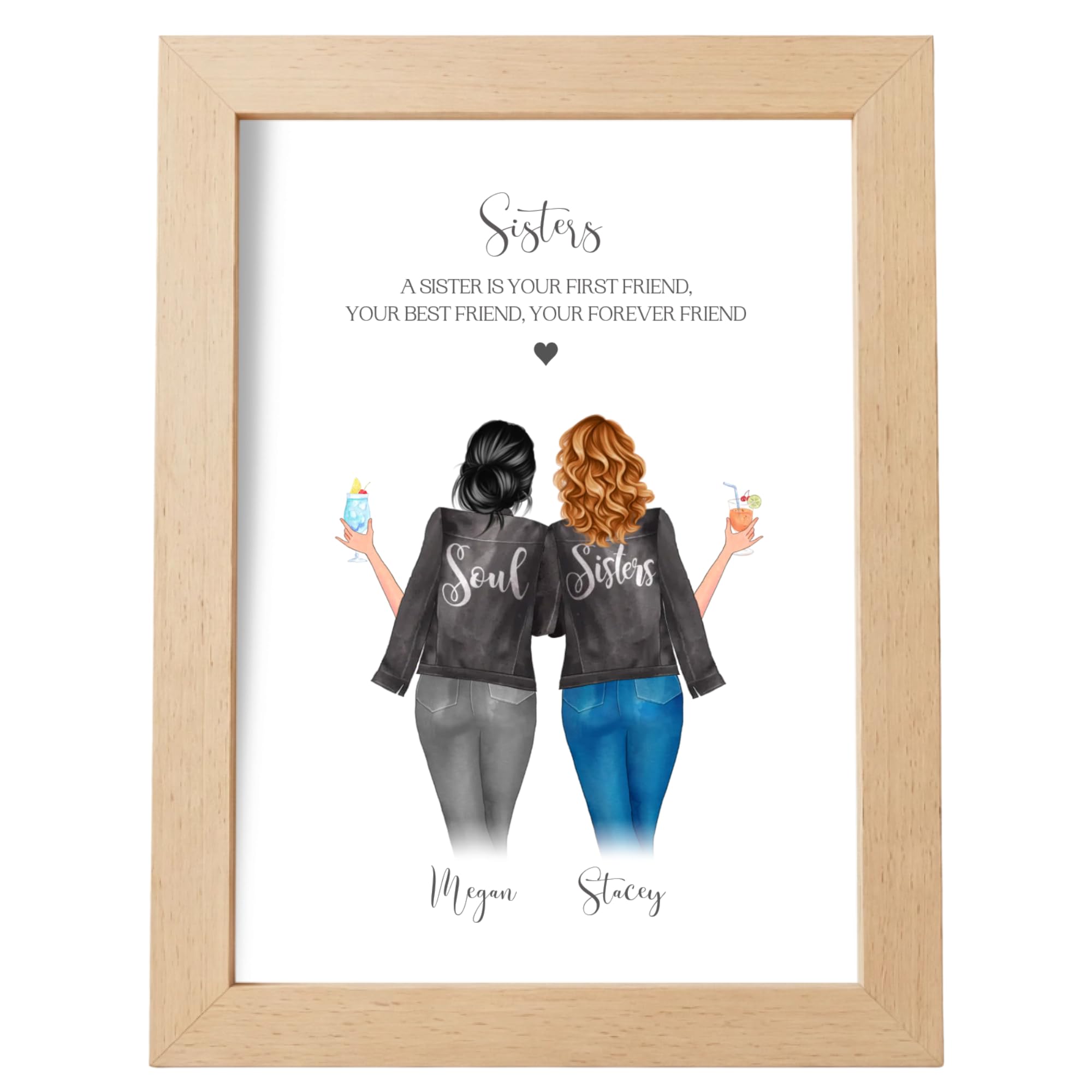 Pretty Unique Prints Personalised Sister Print, Standing Jackets, Sister Birthday Gift, Keepsake For Big or Little Sis