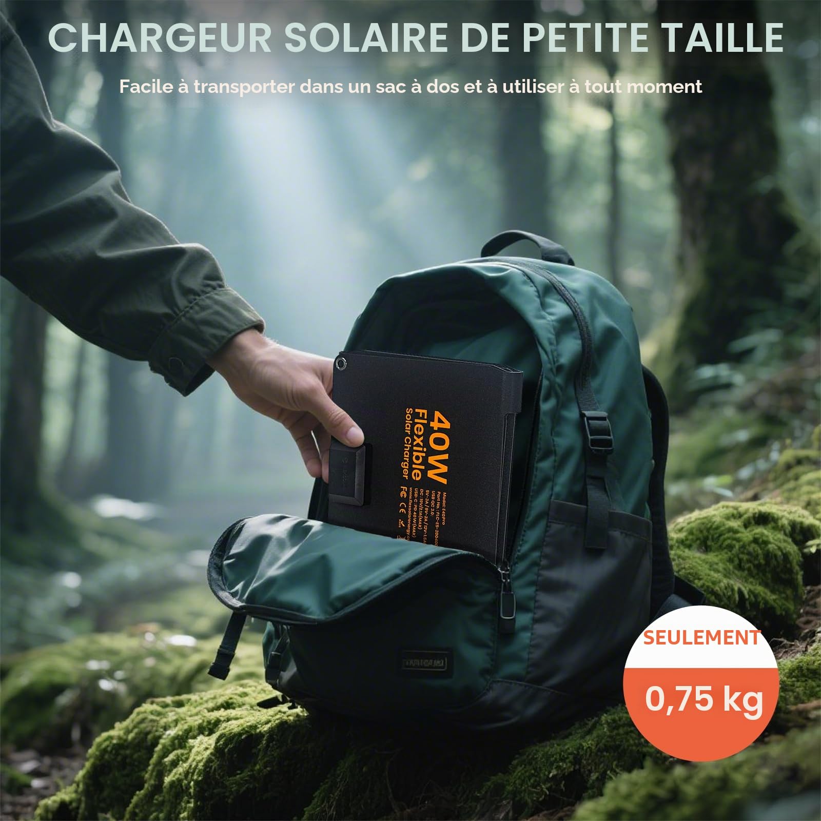 FlexSolar Panneau solaire 40 W, chargeur solaire amélioré PD2.0 USB-C, QC3.0 USB-A et panneau solaire DC IP67 étanche pour petites centrales électriques, téléphones, batteries externes