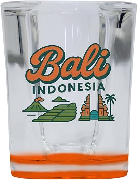 Bali Indonesia Typographic Design Souvenir 2 oz Square Shot Glass Orange Base