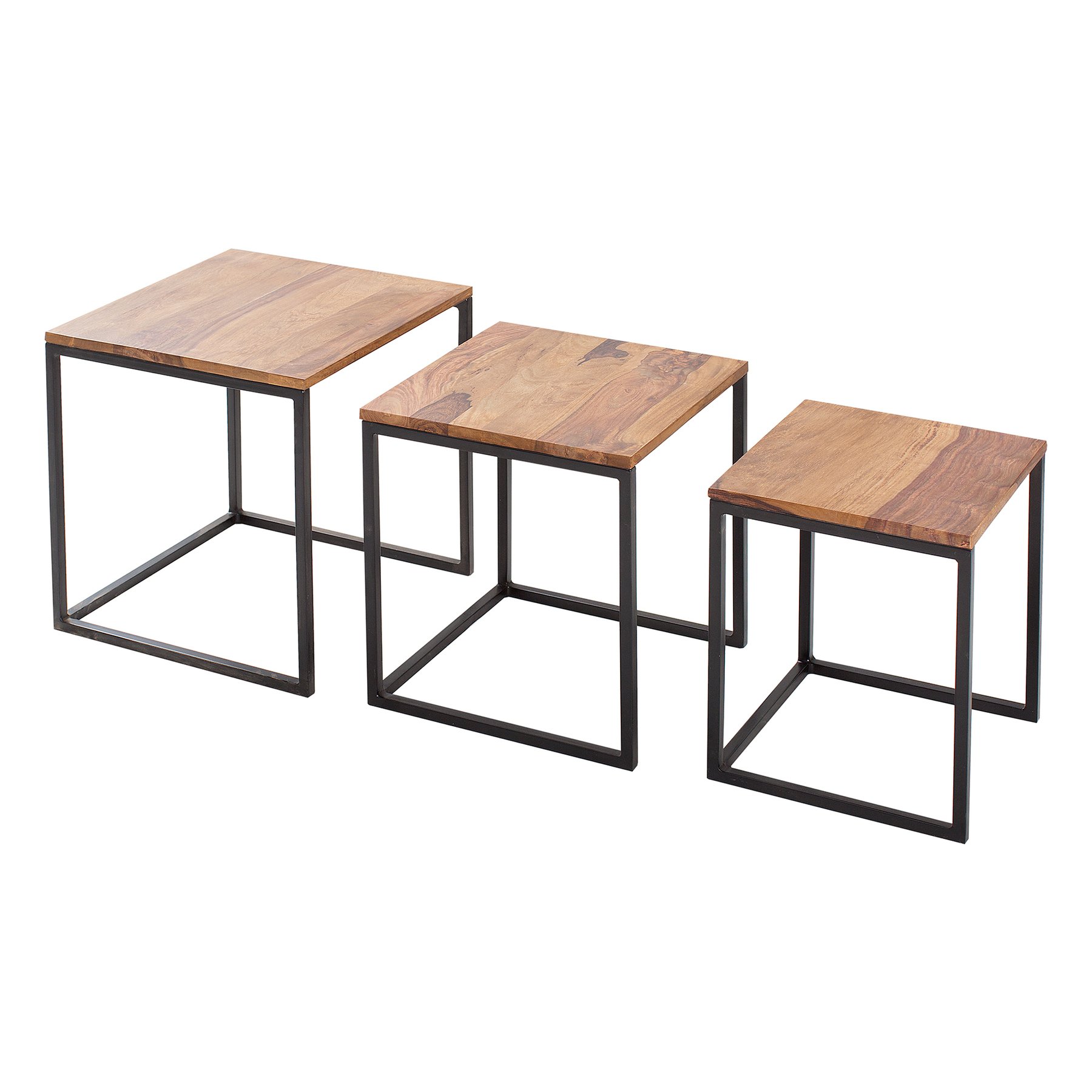 invicta INTERIOR Beistelltisch 3er Set Elements Sheesham Metall schwarz Satztische Tischset Couchtische Beistelltische Wohnzimmertische