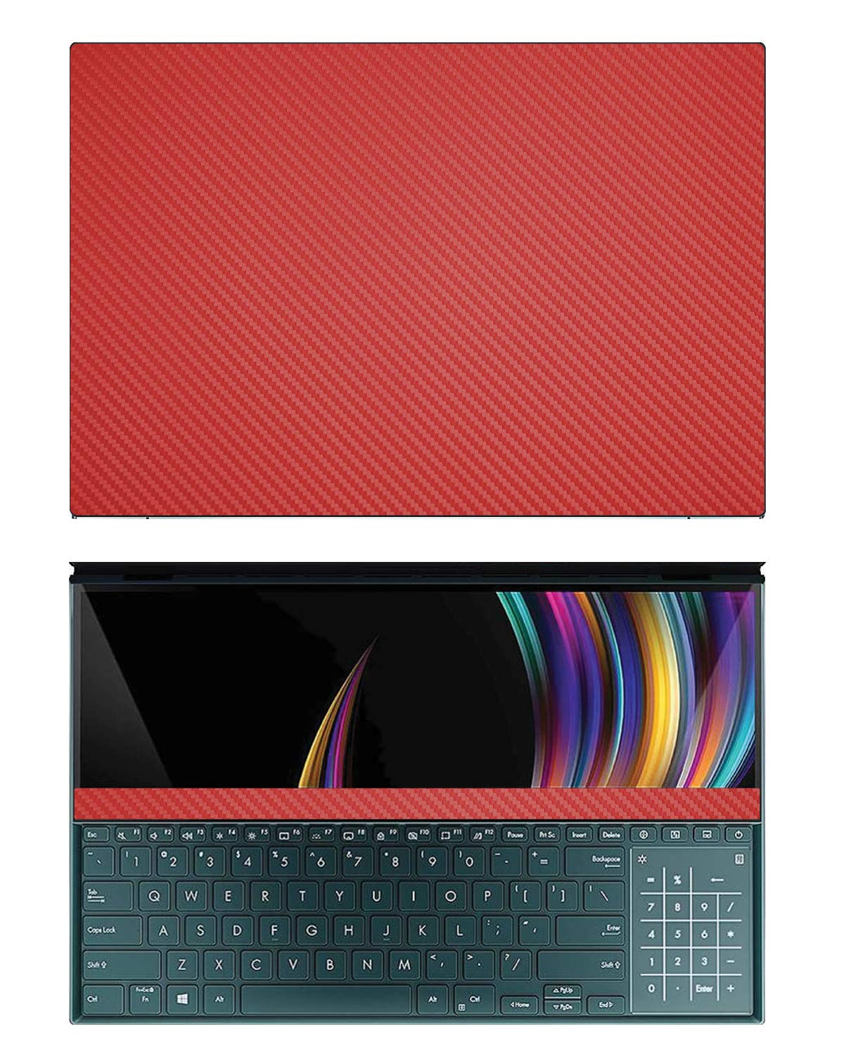 Decalrus - Protective Decal for Asus ZenBook Pro Duo UX582 (15.6" Screen) Laptop RED Carbon Fiber Skin Cover wrap CFasusZenbkPro_UX582Red