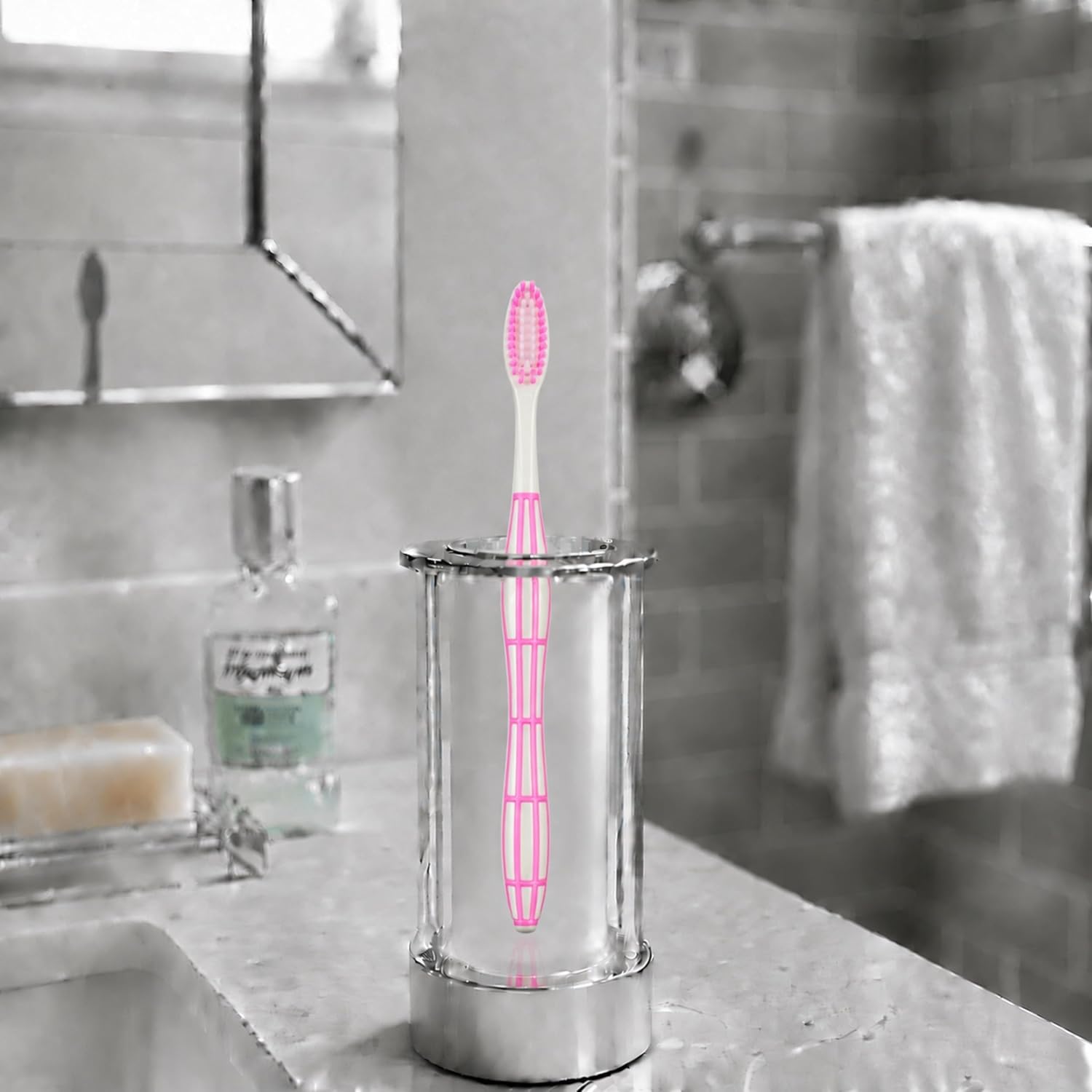 Manual Toothbrush with Soft Bristles, Grid Design Handle, Comfortable Grip for Gentle Daily Cleaning and Oral Care (Pink) image 2