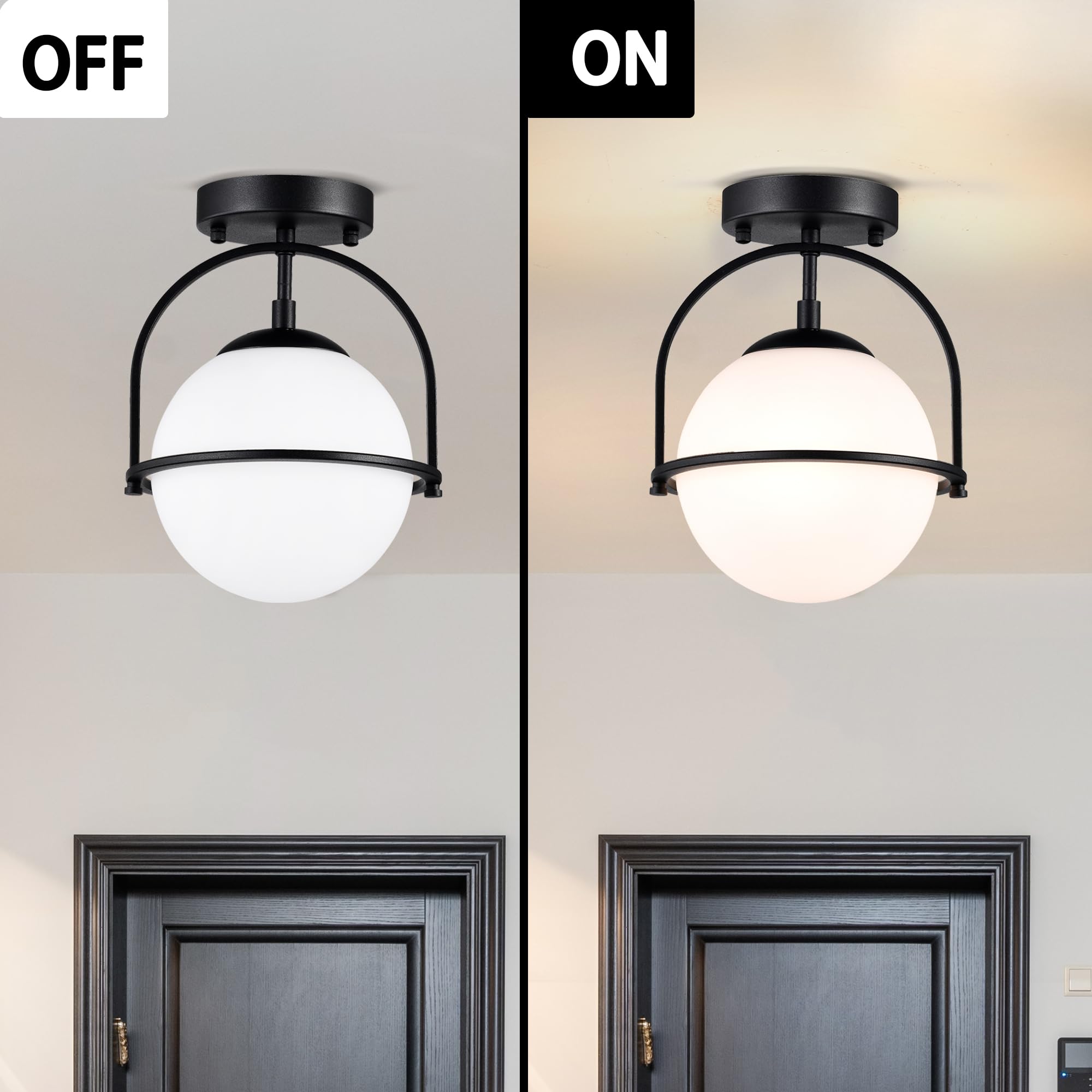 Alighting Deckenleuchte Schwarz mit Glas-Kugel Ø18 cm | Moderne Deckenlampe für Flur, Eingang, Küche, Bad, E14 Fassung (ohne Leuchtmittel)