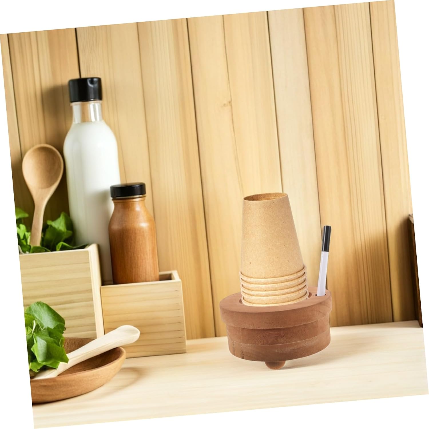 Wood Disposable Cup Holder with Stable Structure and Rustic Design, Single Use Cup Dispenser Preventing Spills, Drink Dispenser for Office and Breaks