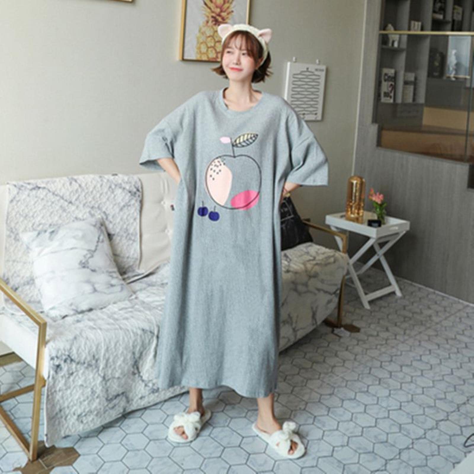 Camicia da Notte Oversized Summer Skin Skin Femmina Pigiama dei Cartoni Animati Casual A Maniche Corte Pigiama Sottile Pigiama Plus Size Nightdress