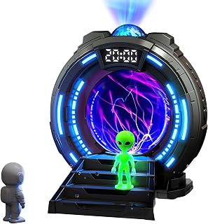 Northern Lights Projector, Space Portal Night Light, Astronaut Night Light Projector with Plasma Globe, Time Alarm Clock, White Noise, Music, Remote Control, Bedroom Decor&Christmas, Birthday Gift